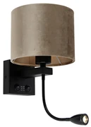 Aplică neagră cu abajur din catifea taupe 18cm - Brescia Combi