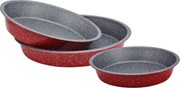 Set tăvi rotunde Rosberg Premium RP51222RR3, 3 buc, 24/28/32 cm, finisaj marmură, roșu