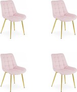 Set 4 Scaune Bucatarie/Dining Joy Roz Deschis, Catifea, Picioare Metalice, Finisaj Auriu