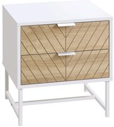 HOMCOM Noptieră cu 2 sertare și picioare din oțel masă auxiliară pentru living dormitor 45x39x48cm alb și stejar | Aosom Romania