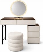 Set EMILY, Masă de toaletă pentru machiaj cu oglindă iluminată LED, în trei culori, intensitate reglabilă, control touch, comoda, taburet, 80 cm, Alb Ivory