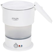 Fierbator pentru calatorii Adler AD 1377, 600W, 0.6 L, Corp din silicon pliabil, Protectie la supraincalzire, Indicator luminos, Alb