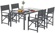 Outsunny Set de masă pentru 5 persoane Grup de scaune din oțel cu 4 scaune pliante Masă de sticlă Gri | Aosom Romania