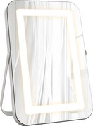 HOMCOM Oglindă de Machiaj LED cu Lumini Reglabile pe 3 Culori, USB și Oglindă de Mărire Rotativă, 31x41,5x3 cm, Alb | Aosom Romania