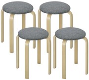 HOMCOM Set de 4 taburete empilabile rotunde fără spătar cu asise remberate, 40 x 40 x 45 cm, gri | Aosom Romania
