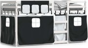 vidaXL Pat supraetajat de copii perdele, alb/negru, 75x190 cm lemn pin