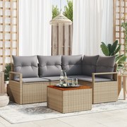 vidaXL Set de canapele pentru grădină cu pernă 5 pcs Bej Rattan poli