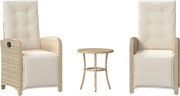 vidaXL Set bistro cu perne, 3 piese, bej, poliratan