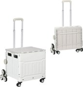 HOMCOM Cărucior Pliabil pentru Cumpărături cu Roți pentru Scări și Mâner Telescopic, Capacitate 80 kg, 51L, Cărucior din Aluminiu pentru Cumpărături și Camping, Alb, 52 x 48 x 100 cm | Aosom Romania