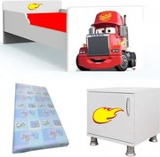 Pat baieti cu saltea si noptiera Cars 140/70 cm