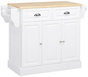 HOMCOM, Insulă de bucătărie pe roți, cu 2 sertare, suport pentru condimente și suport pentru ștergare, 110 x 45 x 91 cm, alb | Aosom Romania