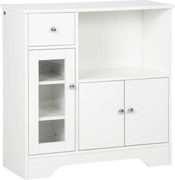 HOMCOM Credență Bufet cu Compartiment Deschis, Sertar, 3 Rafturi și Dulap cu 2 Uși, din Lemn, 80x30x82 cm, Alb | Aosom Romania