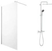 Pachet paravan dus Walk-In Omnires Marina crom 90x200 cm si coloana de dus Grohe Vitalio Start crom