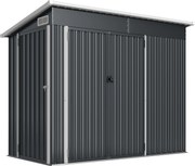 Outsunny Șopron de Grădină 2.68m² din Oțel Galvanizat cu 3 Uși Blocabile, Șopron cu Guri de Aerisire, Acoperiș Înclinat și Mănuși, Depozitare Unelte, 234x132x185 cm, Gri Închis | Aosom Romania