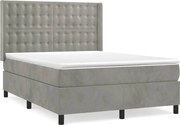 vidaXL Pat box spring cu saltea, gri deschis, 140x200 cm, catifea
