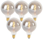 Set de 5 becuri LED cu filament răsucit E27 reglabile G125 fum 4W 120lm 1800K