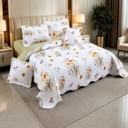 Cuvertură bumbac 100%, alb cu flori portocalii, 5 piese, 230x250 cm, CB543