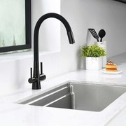Baterie bucatarie cu pipa flexibila Inter Ceramic compatibila cu sistem filtrare apa negru mat