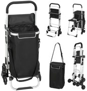 HOMCOM Cărucior de Cumpărături cu Geantă Impermeabilă de 40L, 46x59.5x97 cm, Negru și Argintiu | Aosom Romania