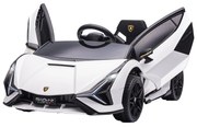 HOMCOM Mașină Electrică pentru Copii 3-5ani, Mașinuță Electrică Lamborghini cu Faruri, Muzică și Telecomandă, 108x62x40cm, Alb | Aosom Romania