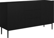 Comodă Nicole 150 cm cu sertare și fațadă canelată - negru mat / picioare negre