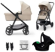 Cărucior de copii combinat 3 în 1 KINDERKRAFT NEWLY Classic beige + scaun auto MINK PRO