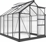 Outsunny Seră de Grădină, Seră din Policarbonat și Aluminiu cu Ușă Culisantă, Ventilație pe Acoperiș și Jgheab, 190x192x201 cm, Gri | Aosom Romania