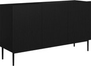 Comodă Nicole 150 cm cu trei uși, fronturi riflate - negru mat / picioare negre