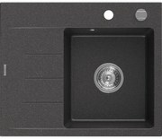 Mexen Ben chiuvetă de granit cu 1 compartiment și scurgător, dreaptă 600 x 500 mm, negru cu stropi, sifon cromat