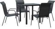 vidaXL Set mobilier de grădină, 5 piese, negru, oțel și textilenă