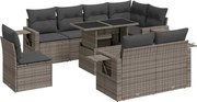 vidaXL Set canapele de grădină, 9 piese, cu perne, gri, poliratan