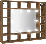 vidaXL Dulap cu oglindă și LED, stejar fumuriu, 91x15x76,5 cm