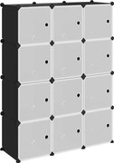vidaXL Organizator cub de depozitare cu uși, 12 cuburi, negru, PP