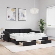 vidaXL Pat de zi cu extensie și sertare, negru, 90x190 cm, catifea