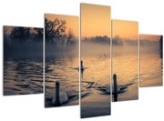 Tablou cu lebăde pe apă în ceață (150x105 cm)