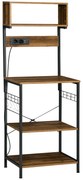 HOMCOM Raft de Bucatarie cu Prize Mutiple, Dulap pentru Microunde cu Rafturi și Mânere din Sârmă Stil Industrial, 90x42x130 cm, Maro | Aosom Romania