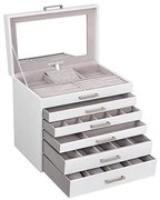 Cutie de bijuterii, Songmics, Alb, JBC138, 6 sertare