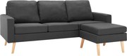 vidaXL Canapea cu 3 locuri și taburet, gri închis, material textil