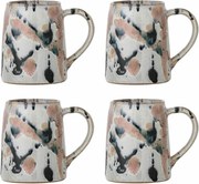 Set 4 căni din ceramică, multicolor, fond crem cu tonuri delicate, glazură reactivă cu nuanțe unice, 10 x 9 cm, „Winnie”