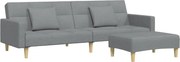 vidaXL Canapea extensibilă cu taburet, 2 locuri, gri deschis, textil