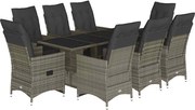 vidaXL Set bistro de grădină cu perne, 9 piese, gri, poliratan