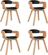 vidaXL Scaune de bucătărie 4 buc, negru, lemn curbat & piele ecologică