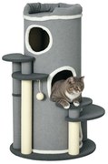 PawHut Post de zgâriat cu stâlpi de zgâriat, 2 ascunzișuri pentru pisici, 4 locuri de odihnă, 4 posturi de zgâriat, 57 cm x 57 cm x 99 cm, Gri + Alb | Aosom Romania