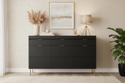 Comodă cu trei uși Sentia 157 cm cu trei sertare - negru / auriu