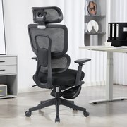 Scaun Ergonomic Premium cu Suport pentru Picioare, Reclinare 145°, Tetieră Reglabilă, Cotiere 3D, Suport Lombar Elastic și Șezut cu adâncime reglabilă, Negru