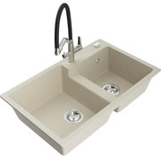Mexen Tomas chiuvetă din granit cu 2 cuve și baterie de bucătărie Duo, bej - 6516-69-671701-07