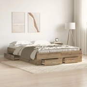 vidaXL Cadru de pat cu sertare cu sertar stejar artizanal 135 x 190 cm