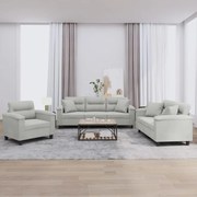 vidaXL Set de canapele cu perne, 3 piese, gri deschis, microfibră