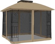 vidaXL Foișor cu acoperiș dublu/pereți din plasă taupe 2,94x2,94m oțel