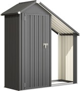 Outsunny Șopron Exterior pentru Lemne cu Dulap pentru Unelte, 0,77 m², 150x66x162 cm, Din Oțel Galvanizat, Gri Închis | Aosom Romania